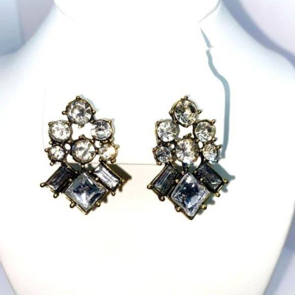 Gold-Tone Rhinestone Stud Statement Earrings - Picture 1 of 4